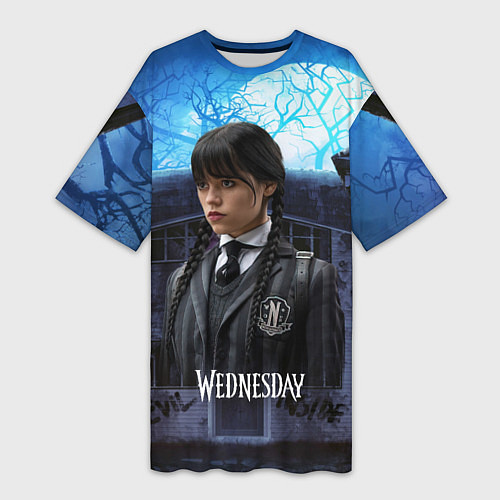 Женская длинная футболка Уэнсдэй: таинственный замок / 3D-принт – фото 1