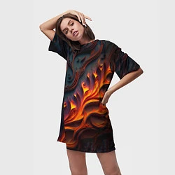 Футболка женская длинная Огненный орнамент с языками пламени, цвет: 3D-принт — фото 2