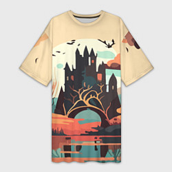 Футболка женская длинная Autumn Castle - Huf&Sya, цвет: 3D-принт