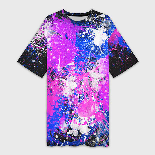 Женская длинная футболка Разбрызганная фиолетовая краска - темный фон / 3D-принт – фото 1