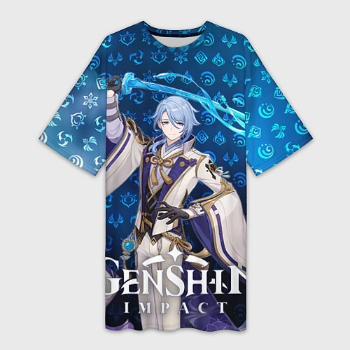 Женская длинная футболка Камисато Аято элементали / 3D-принт – фото 1