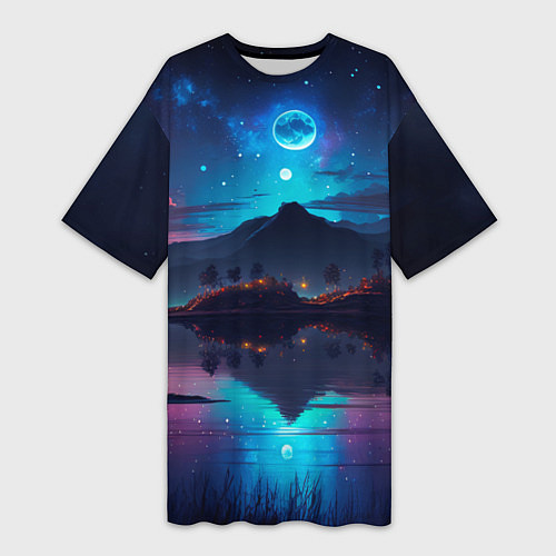 Женская длинная футболка Ночное небо, пейзаж / 3D-принт – фото 1