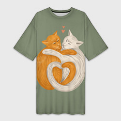 Женская длинная футболка Любовь котов сердце