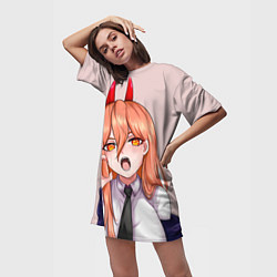 Футболка женская длинная Человек - бензопила Пауэр с рогами, цвет: 3D-принт — фото 2