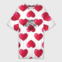 Женская длинная футболка Сердца из краски - паттерн на день святого валенти