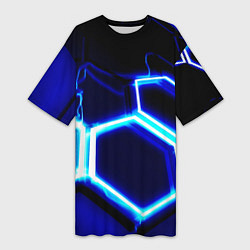 Женская длинная футболка Neon abstraction plates storm