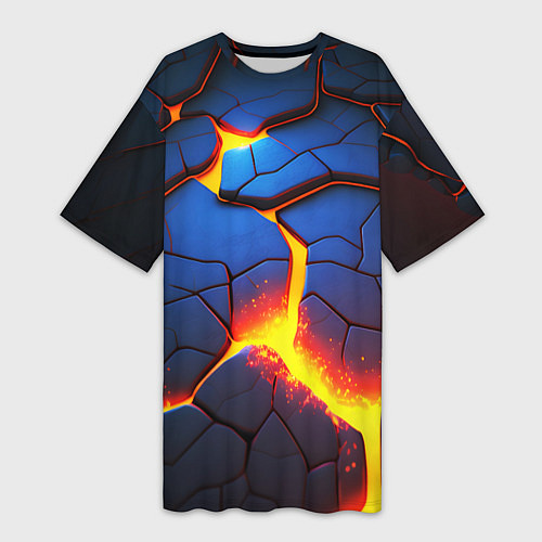 Женская длинная футболка Яркая неоновая лава, разломы / 3D-принт – фото 1