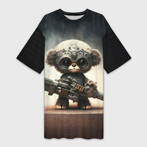 Женская длинная футболка Cute animal with a gun / 3D-принт – фото 1