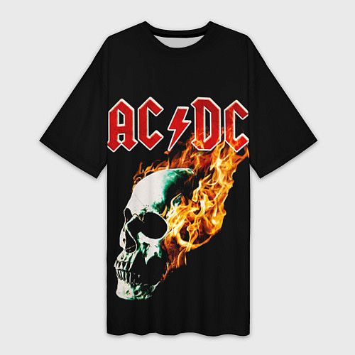 Женская длинная футболка AC DC череп / 3D-принт – фото 1