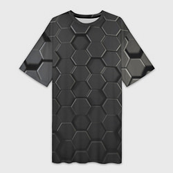 Футболка женская длинная Abstraction hexagon grey, цвет: 3D-принт