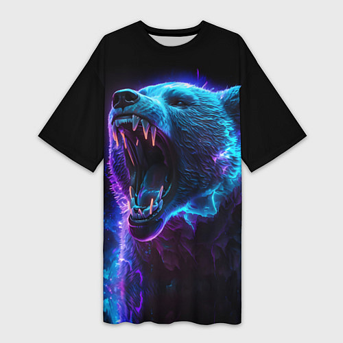 Женская длинная футболка Свирепый неоновый медведь / 3D-принт – фото 1