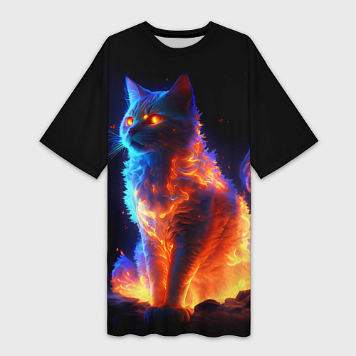 Женская длинная футболка Огненная кошка / 3D-принт – фото 1