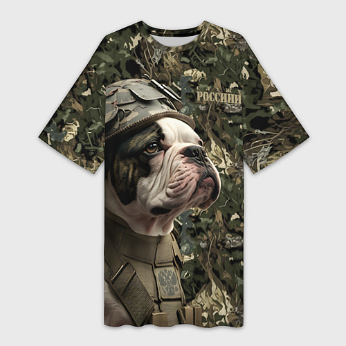 Женская длинная футболка Бульдог солдат / 3D-принт – фото 1
