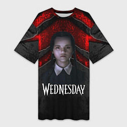 Футболка женская длинная Wedneday black and red, цвет: 3D-принт