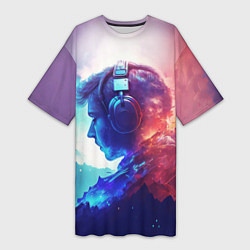 Женская длинная футболка Парень в наушниках