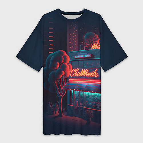 Женская длинная футболка Ночные улицы в неоновом свете / 3D-принт – фото 1