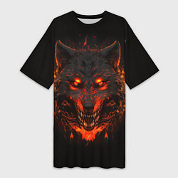 Женская длинная футболка Морда огненного волка