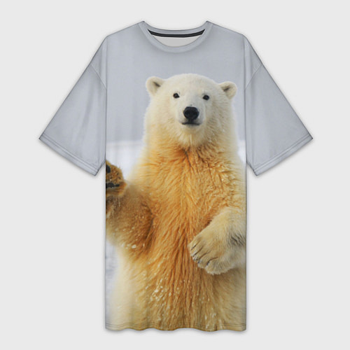 Женская длинная футболка Белый медведь приветствует / 3D-принт – фото 1