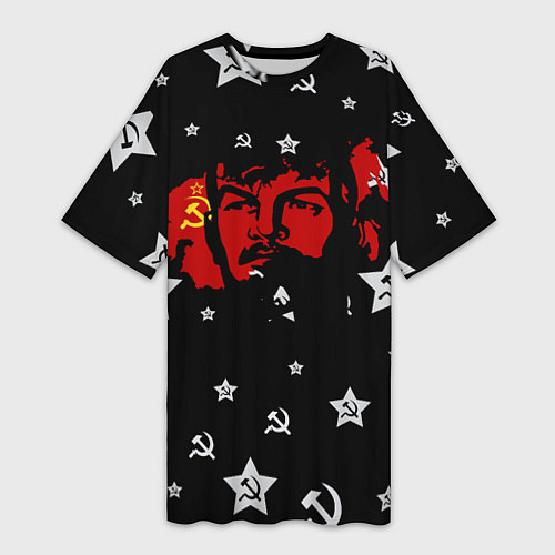Женская длинная футболка Ленин на фоне звезд / 3D-принт – фото 1