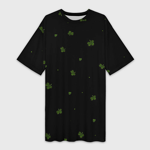 Женская длинная футболка Четырехлистный клевер на черном фоне / 3D-принт – фото 1