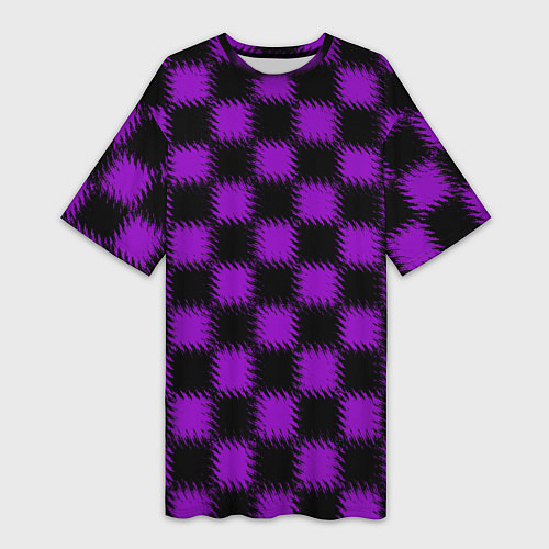 Женская длинная футболка Фиолетовый черный узор Шахматка / 3D-принт – фото 1