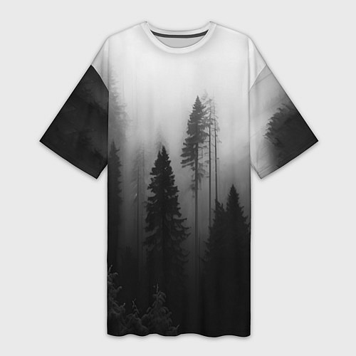 Женская длинная футболка Красивый лес и туман / 3D-принт – фото 1