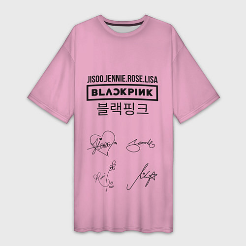 Женская длинная футболка Blackpink лого и подписи / 3D-принт – фото 1
