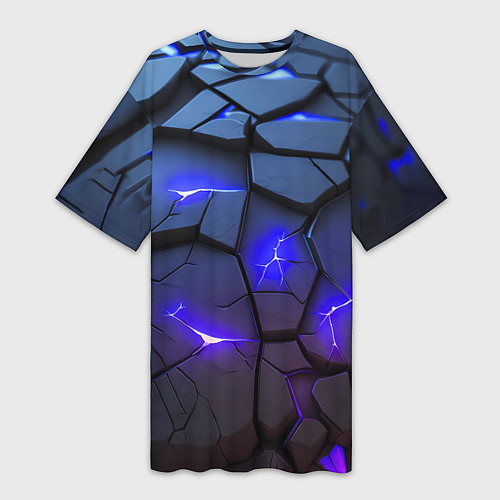 Женская длинная футболка Светящаяся синяя лава / 3D-принт – фото 1