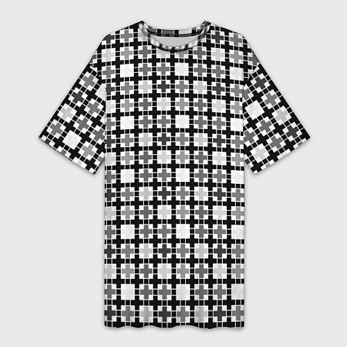 Женская длинная футболка Черно-белый геометрический мелкий узор / 3D-принт – фото 1