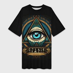 Женская длинная футболка Всевидящее око в пирамиде