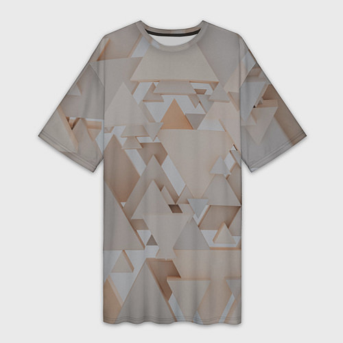 Женская длинная футболка Геометрическое множество серых и бежевых треугольн / 3D-принт – фото 1