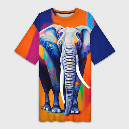 Женская длинная футболка Слон красочный / 3D-принт – фото 1