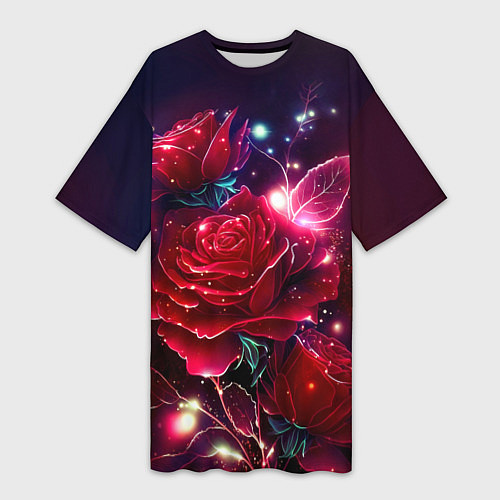 Женская длинная футболка Розы с огоньками / 3D-принт – фото 1