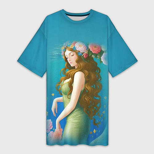 Женская длинная футболка Фэнтези девушка с розами / 3D-принт – фото 1