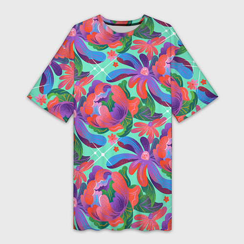 Женская длинная футболка Цветочный паттерн арт / 3D-принт – фото 1