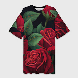Женская длинная футболка Много красных роз