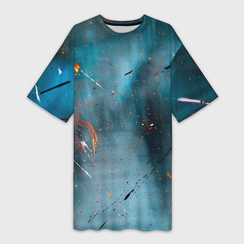 Женская длинная футболка Абстрактный синий туман, силуэты и краски / 3D-принт – фото 1
