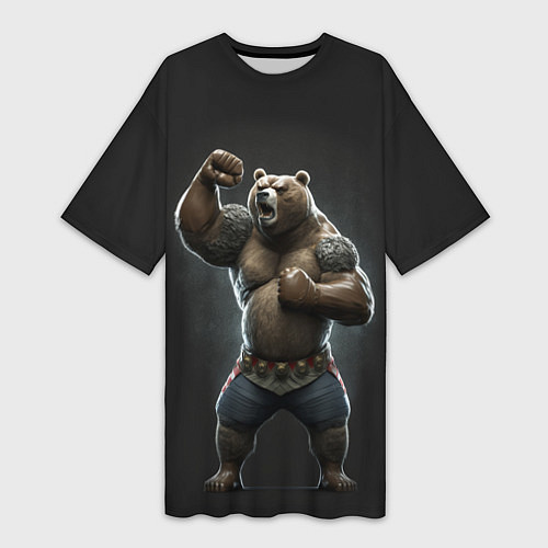 Женская длинная футболка Медведь показывает свою силу / 3D-принт – фото 1