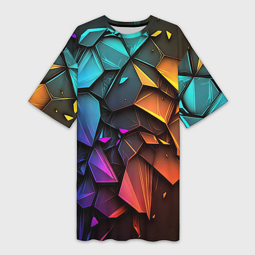 Женская длинная футболка Неоновая абстрактная чешуя дракона / 3D-принт – фото 1