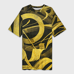 Футболка женская длинная Gold Calligraphic, цвет: 3D-принт