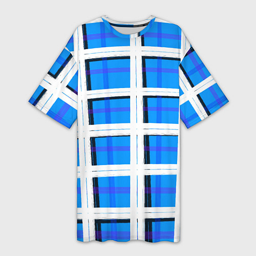 Женская длинная футболка Синяя клетка / 3D-принт – фото 1