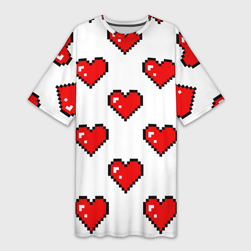 Женская длинная футболка Сердца в стиле пиксель-арт / 3D-принт – фото 1