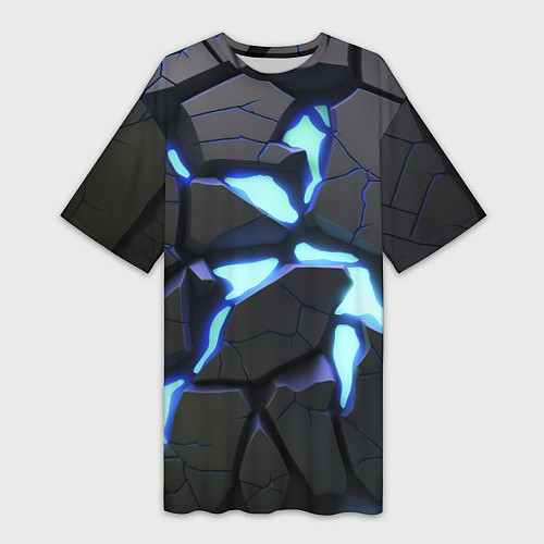 Женская длинная футболка Голубая светящаяся неоновая лава / 3D-принт – фото 1