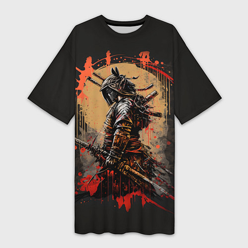 Женская длинная футболка Самурай - брызги красок / 3D-принт – фото 1