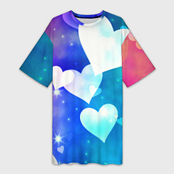 Футболка женская длинная Dreamy Hearts Multicolor, цвет: 3D-принт