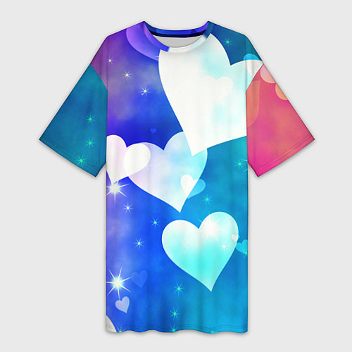 Женская длинная футболка Dreamy Hearts Multicolor / 3D-принт – фото 1