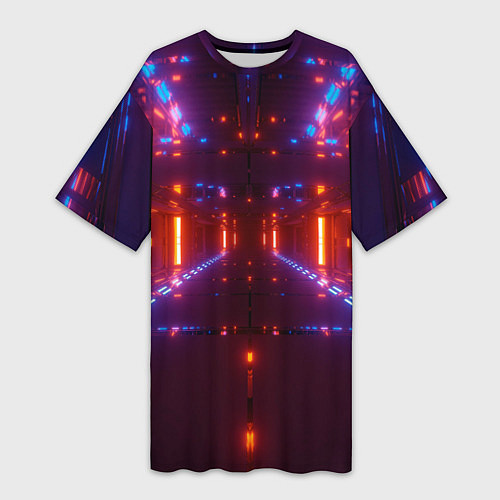 Женская длинная футболка Неоновые разнообразные абстрактные лучи / 3D-принт – фото 1