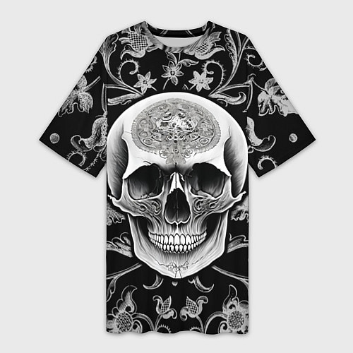 Женская длинная футболка Винтажный череп / 3D-принт – фото 1