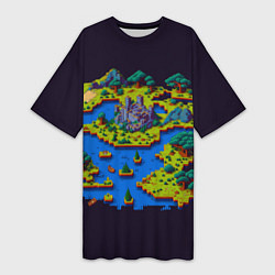 Футболка женская длинная Пиксельный остров и замок, цвет: 3D-принт