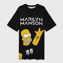 Футболка женская длинная Marilyn Manson Гомер Симпсон рокер, цвет: 3D-принт